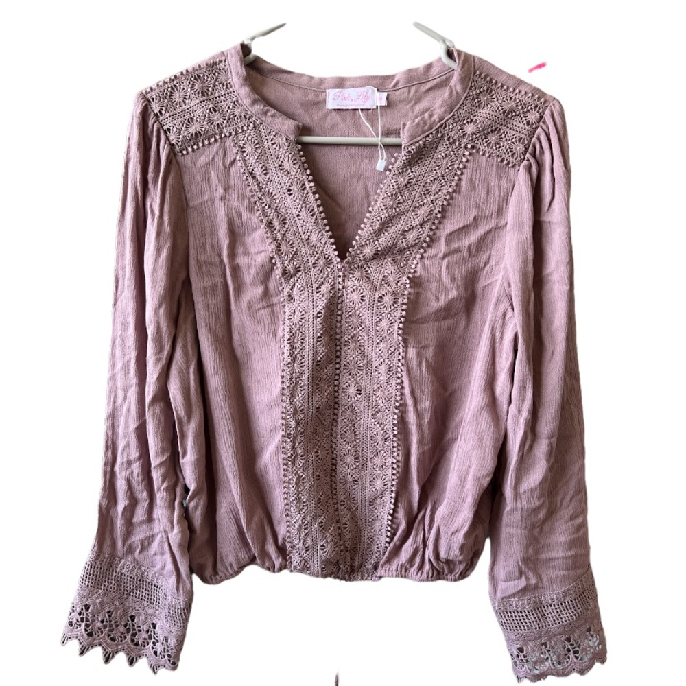 Pink Lily Mauve Crochet Detail Top